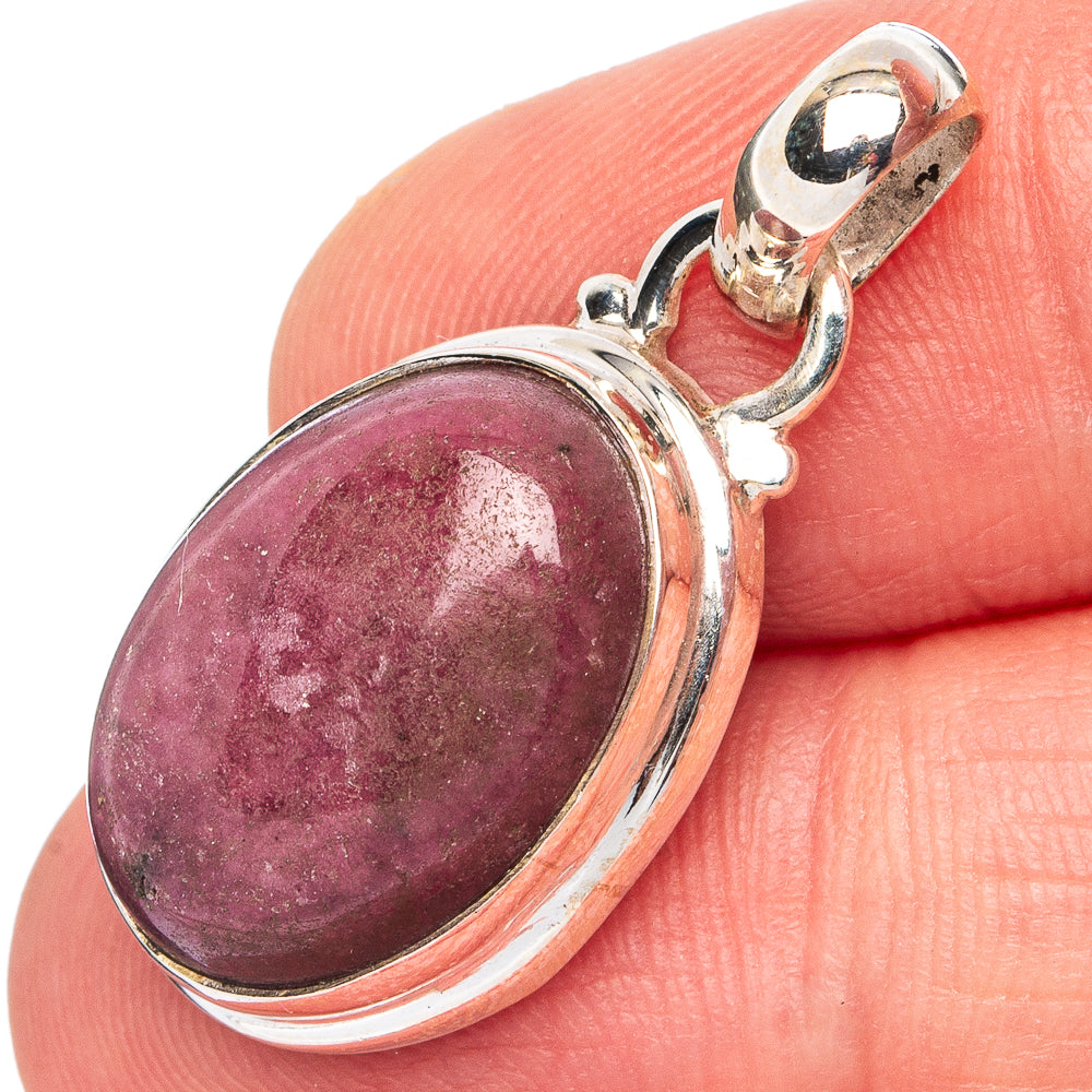 Oval rhodonite gemstone pendant in .925 sterling silver, with loop bail.