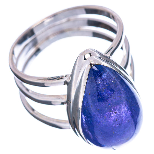 Pear-shaped blue-violet tanzanite ring with .925 sterling silver band, size 5.75