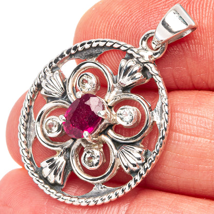 Signature GENUINE Ruby Pendant 1 1/4" (.925 Sterling Silver)