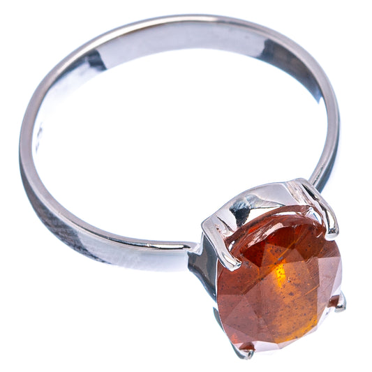 Orange gemstone solitaire ring, .925 sterling silver band with side prong details