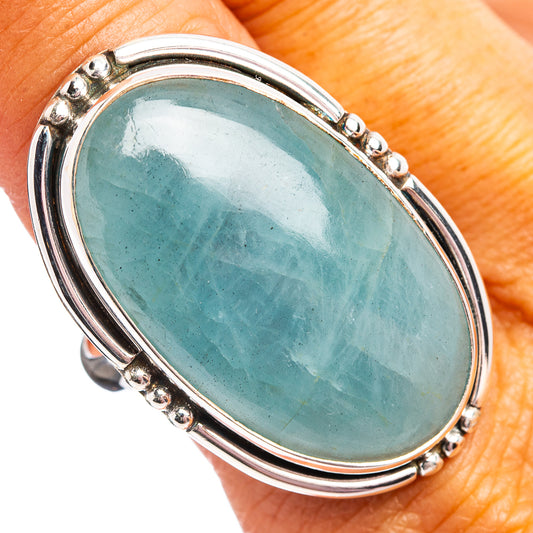 Aquamarine ring size 10 in .925 sterling silver, oval stone with beaded bezel