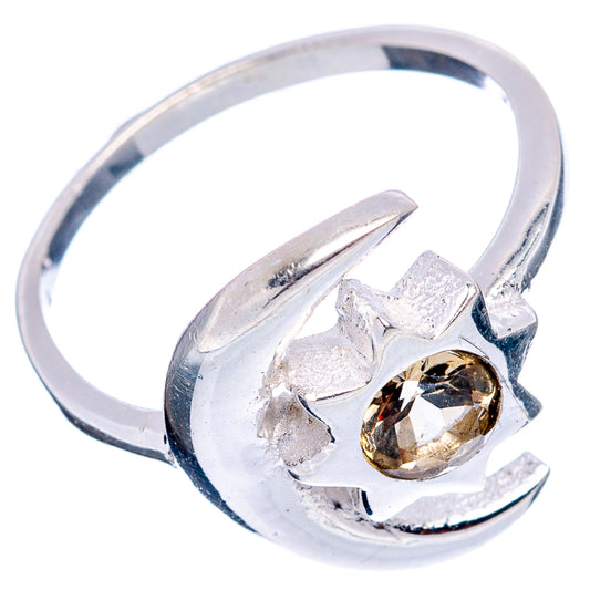 925 sterling silver crescent-moon dainty ring with round citrine-style gemstone