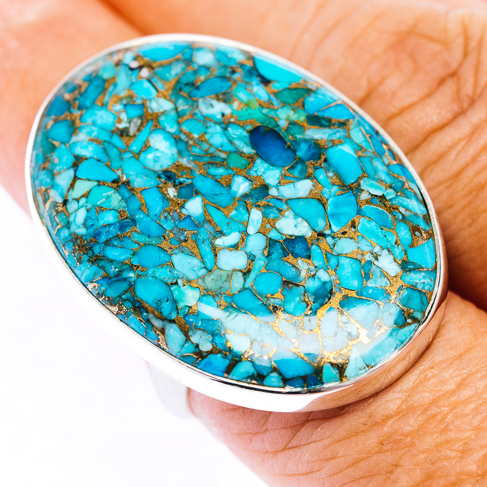 Blue Copper Turquoise Ring Size 8 Adjustable (.925 Sterling Silver)