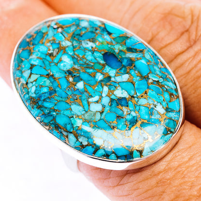 Blue Copper Turquoise Ring Size 8 Adjustable (.925 Sterling Silver)