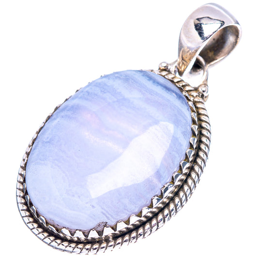 Oval blue lace agate pendant with sterling silver braided border and loop bail