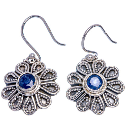 925 sterling silver snowflake earrings with blue round centers and beaded petal design
