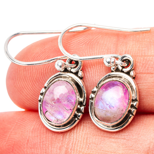 Oval pink moonstone leverback earrings in .925 sterling silver oval bezel frame