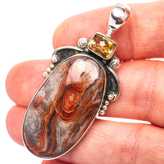 Premium Southwestern Style Crazy Lace Agate Pendant 2" (.925 Sterling Silver)