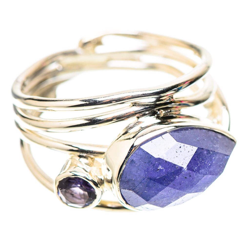 925 sterling silver tanzanite ring, oval purple stone with small round side gem