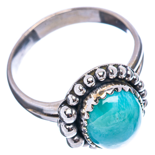 Larimar ring, .925 sterling silver band with beaded edge and oval turquoise cabochon
