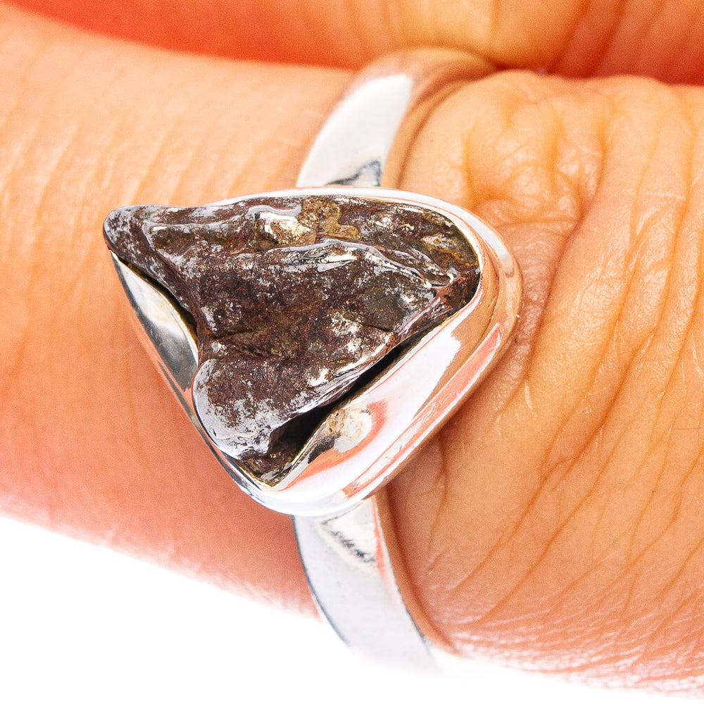 Sterling silver meteorite ring with dark triangular stone inset