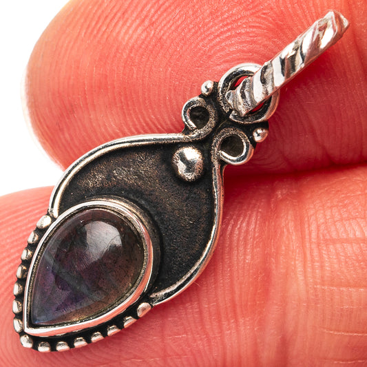 925 sterling silver labradorite pendant with teardrop stone in dark ornate bezel