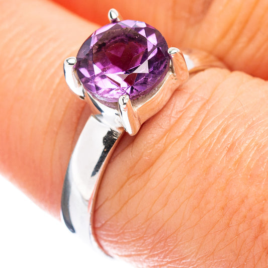 Amethyst gemstone ring in .925 sterling silver, size 8, faceted oval purple stone