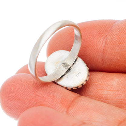 Sterling silver turquoise ring band, oval stone bezel visible from side