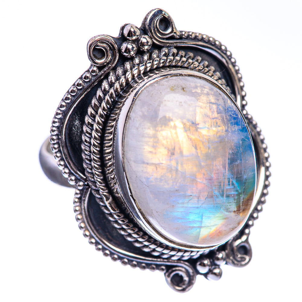 Rainbow Moonstone 925 Sterling Silver Ring Size 6