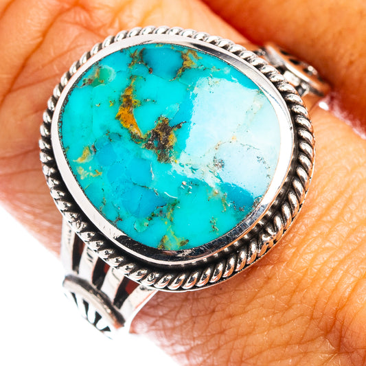 925 sterling silver ring with turquoise oval cabochon and braided bezel detail