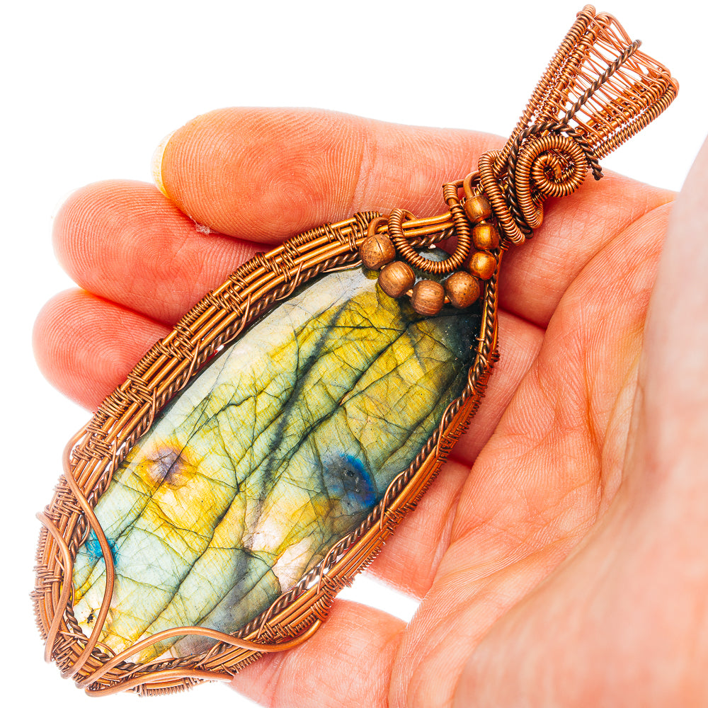Spectrolite Wire Wrap Pendant 4 1/8" (Copper)