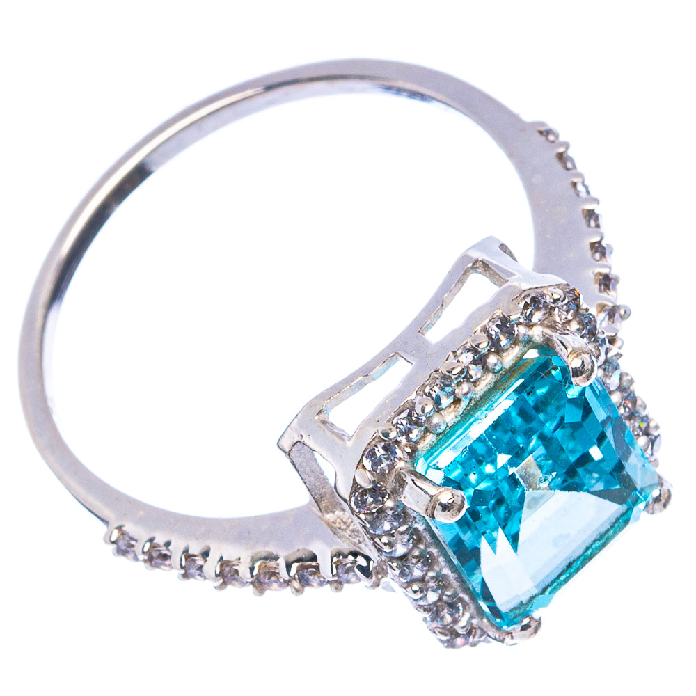 Faceted Blue Topaz, Cubic Zirconia Ring Size 8.75 (.925 Sterling Silver)