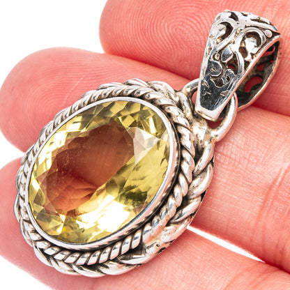 Faceted Citrine 1 5/8" Pendant (925 Sterling Silver) P40014