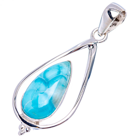 Teardrop larimar pendant in .925 sterling silver with blue stone and bail loop