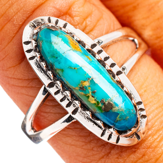 Turquoise oval gemstone ring in .925 sterling silver with engraved split shank