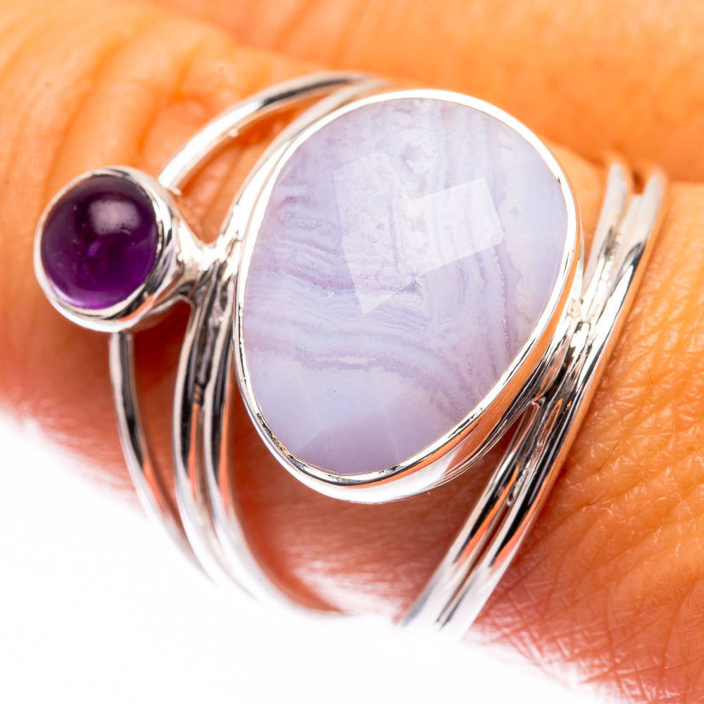 Premium Blue Lace Agate, Amethyst Ring Size 8.75 (925 Sterling Silver) R141782