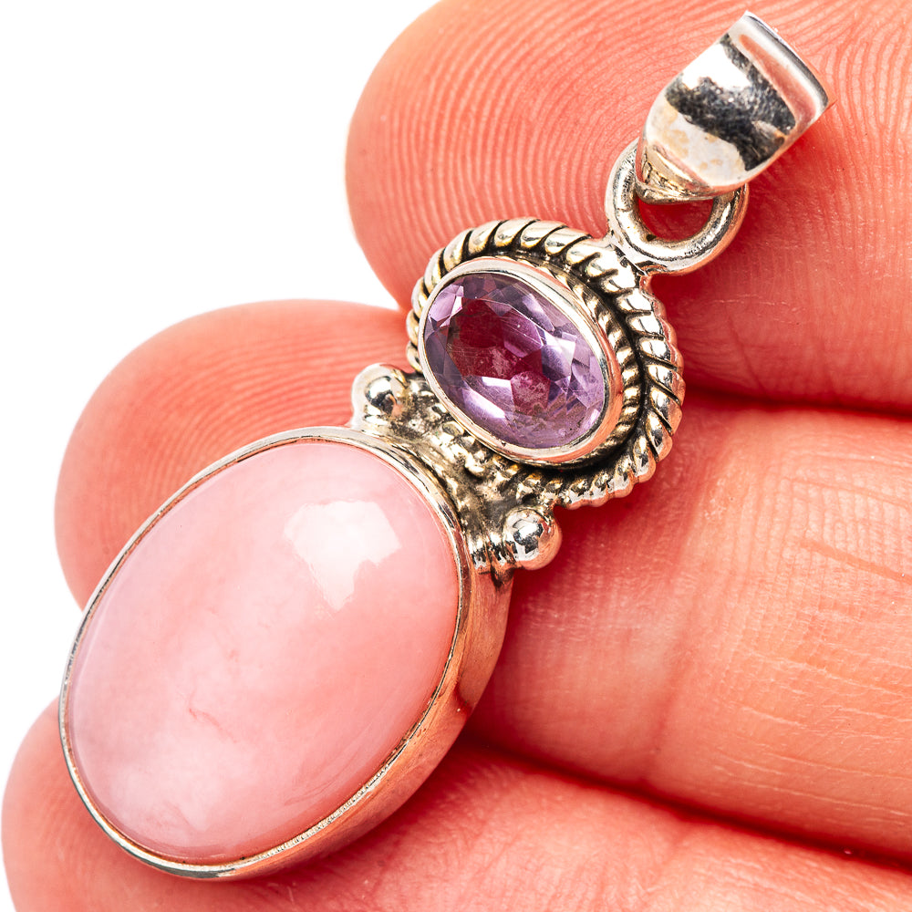 Pink Opal, Amethyst Pendant 1 3/8" (.925 Sterling Silver)