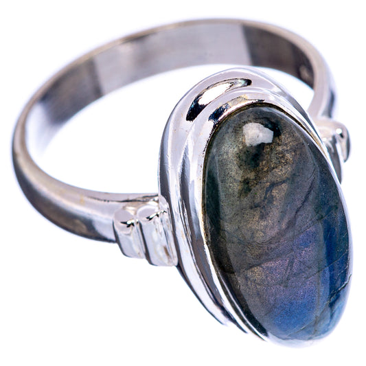 Labradorite oval ring, .925 sterling silver side view with sculpted bezel setting