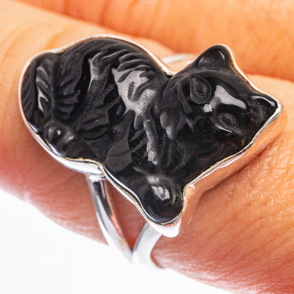 Black Onyx Cat Ring Size 8.25 (925 Sterling Silver) R141959