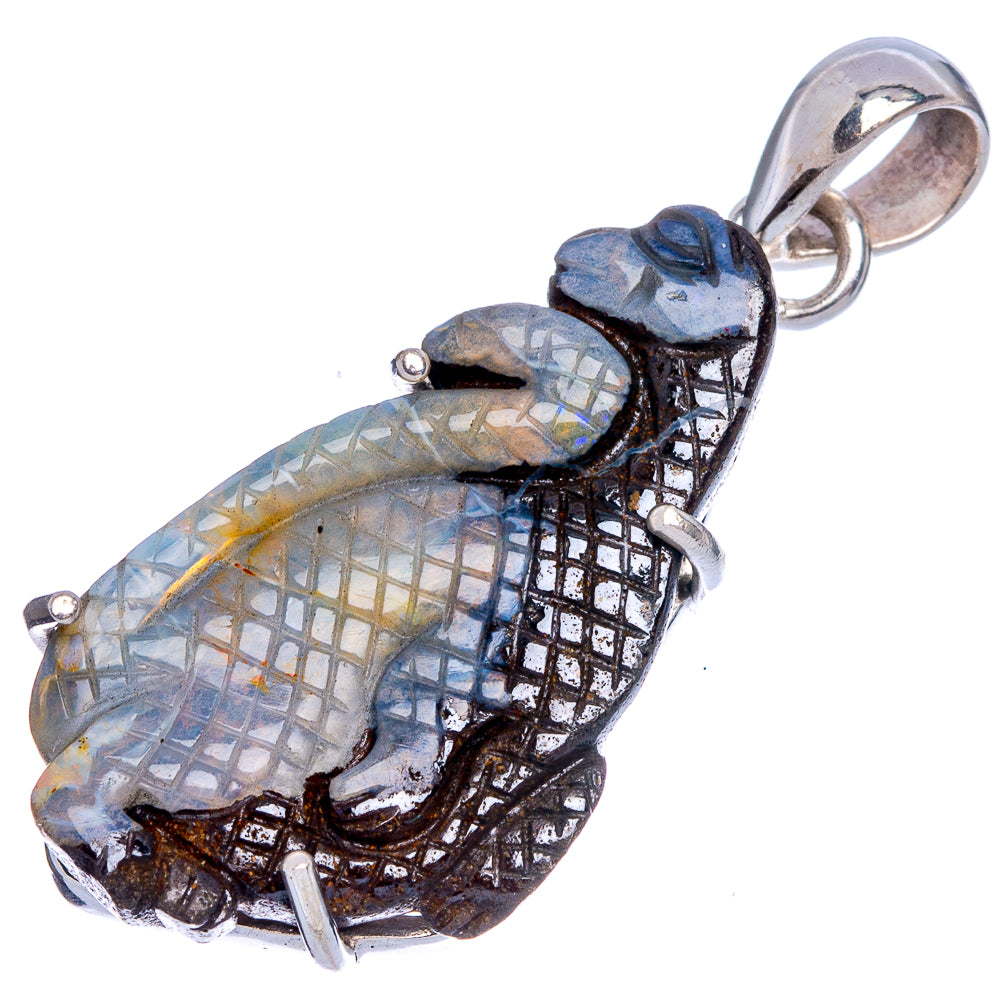 Blue opal dinosaur pendant in sterling silver with textured bail