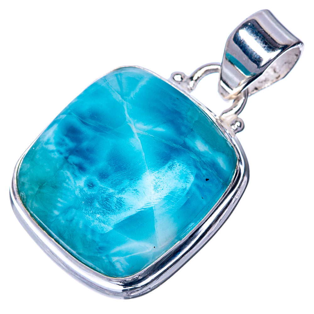 Oval larimar cabochon sterling silver pendant, blue gemstone with bail loop