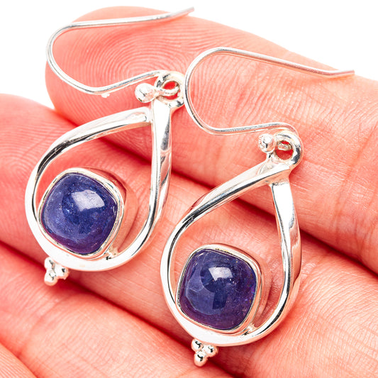 Sterling silver tanzanite teardrop drop earrings with round blue gemstone centers