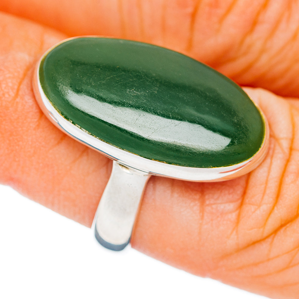 Premium Nephrite Jade Ring Size 6.5 Adjustable (.925 Sterling Silver)