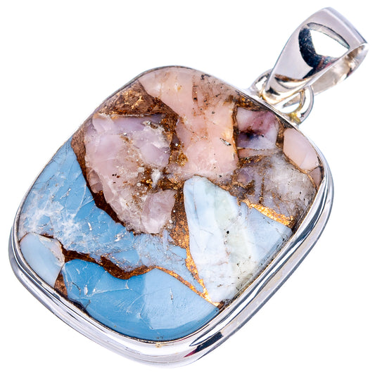 Teardrop spiny oyster pendant with pink, blue, and white stone, .925 sterling silver bezel