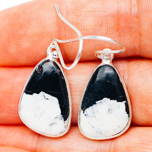White Buffalo Turquoise Earrings 1 3/8" (.925 Sterling Silver)