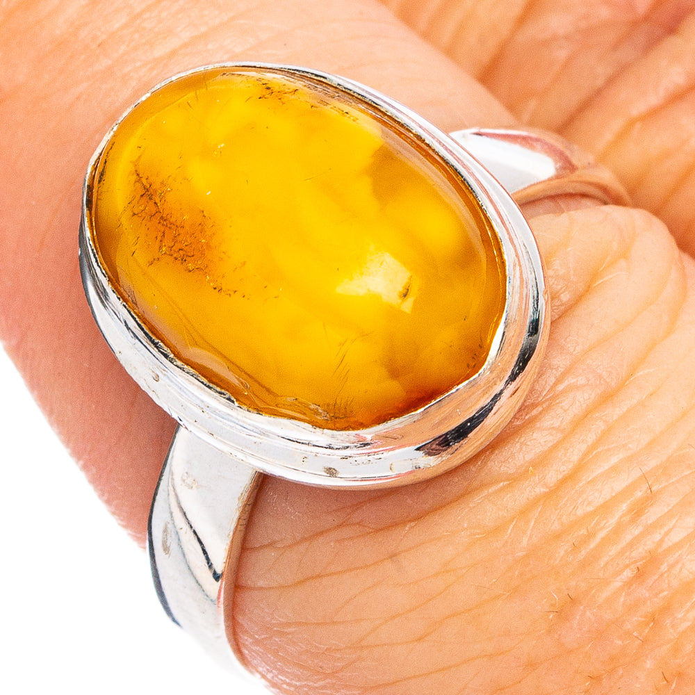 Bone Amber Ring Size 7.75 (.925 Sterling Silver)