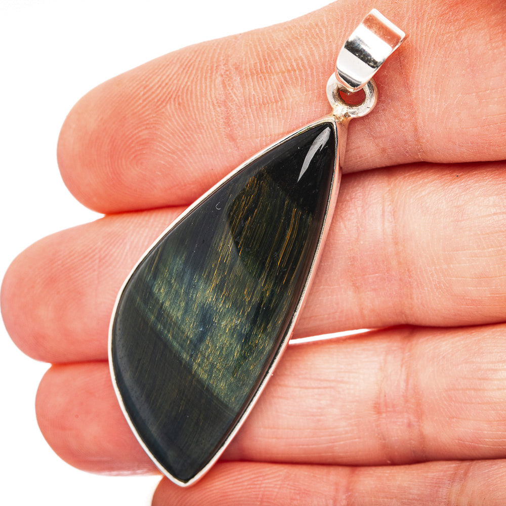 Blue Tiger's Eye Pendant 2 1/8" (.925 Sterling Silver)