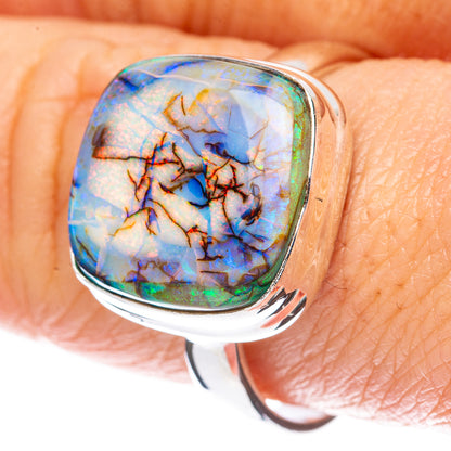 Sterling silver opal ring with oval multicolor opalescent stone setting