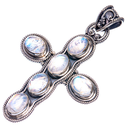 Rainbow Moonstone Cross 925 Sterling Silver Pendant 2 1/4"