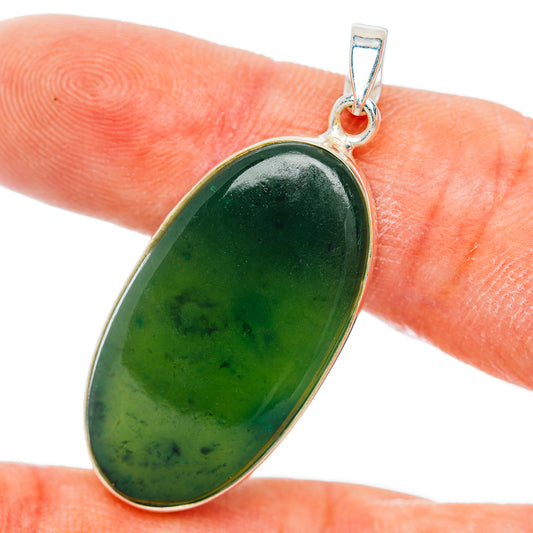 Premium Nephrite Jade Pendant 1 1/2" (.925 Sterling Silver)