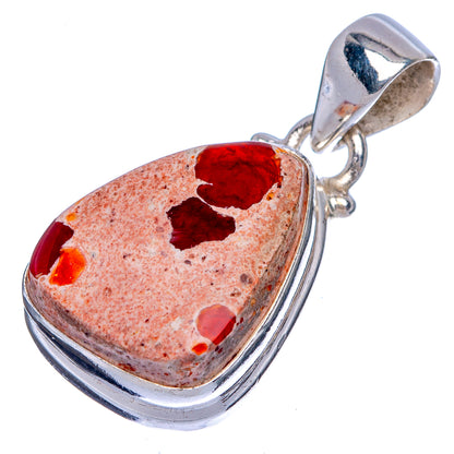 Sterling silver oval fire opal pendant, red and orange mosaic-like stone with bail