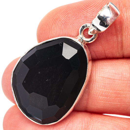 925 sterling silver pendant with faceted black onyx teardrop stone, hinged bail