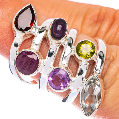 Large Garnet, Ruby, Tanzanite, Amethyst, Peridot, White Quartz Ring Size 5.75 (925 Sterling Silver) R144683