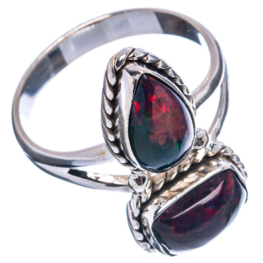 Sterling silver size 9.5 ring with dark multicolor oval opal stones, split shank