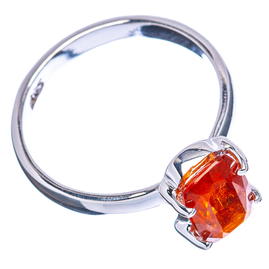 Sterling silver ring with orange kyanite square-cut centerpiece in a prong setting