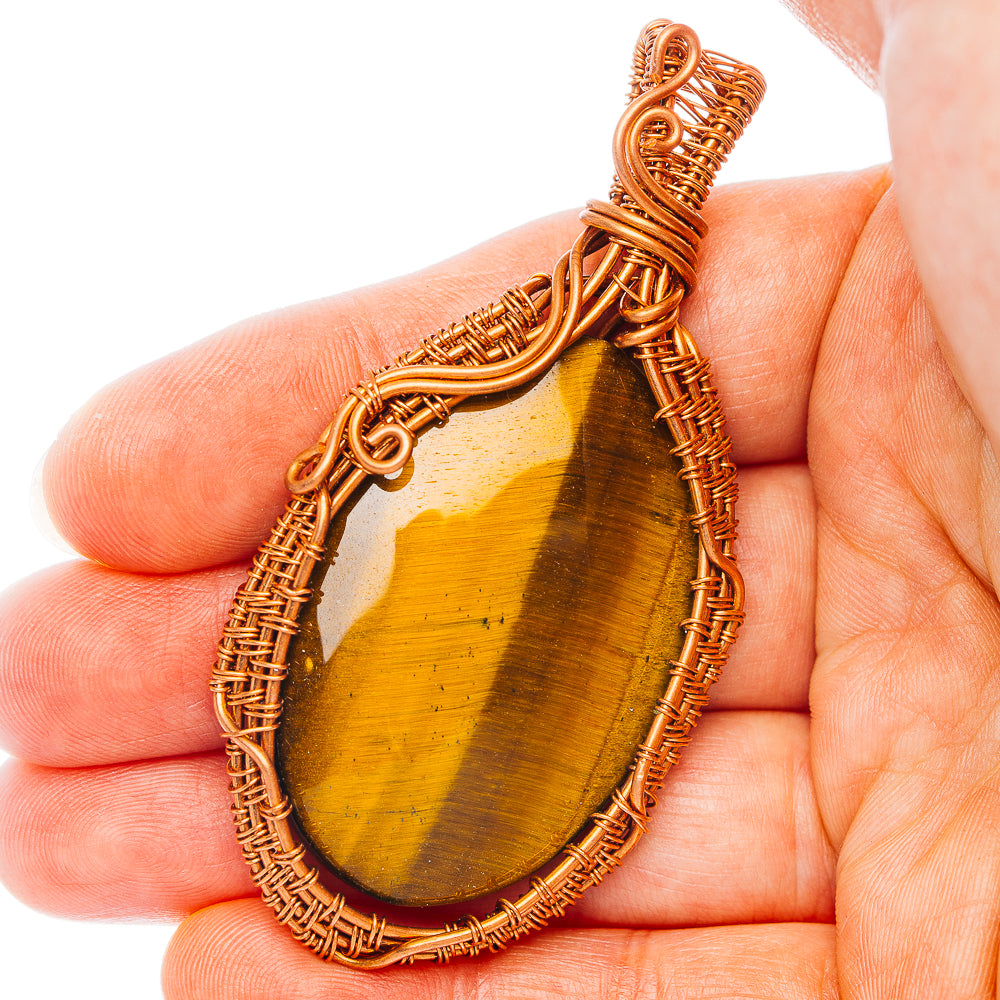 Tiger's Eye Wire Wrap Pendant 2 3/4" (Copper)