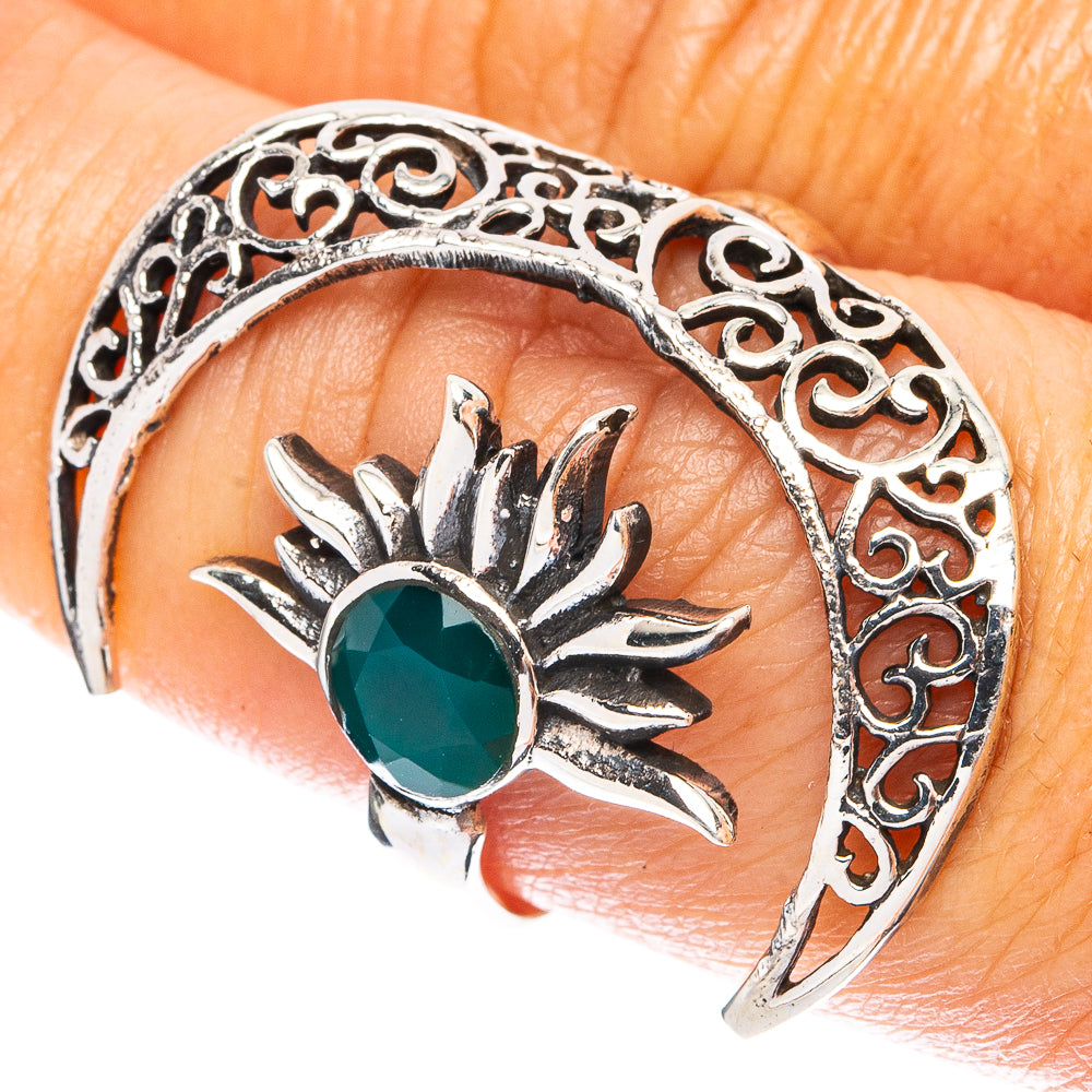 Green Onyx Moon Sun Dainty Ring Size 6 Adjustable (925 Sterling Silver) R5247