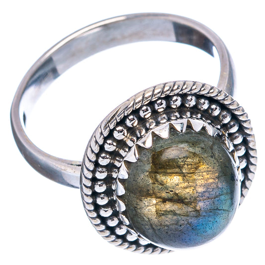 Labradorite gemstone ring with oval blue-gray cabochon and textured .925 silver band
