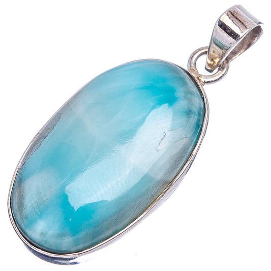 Oval larimar pendant in .925 sterling silver with bail, blue cabochon stone