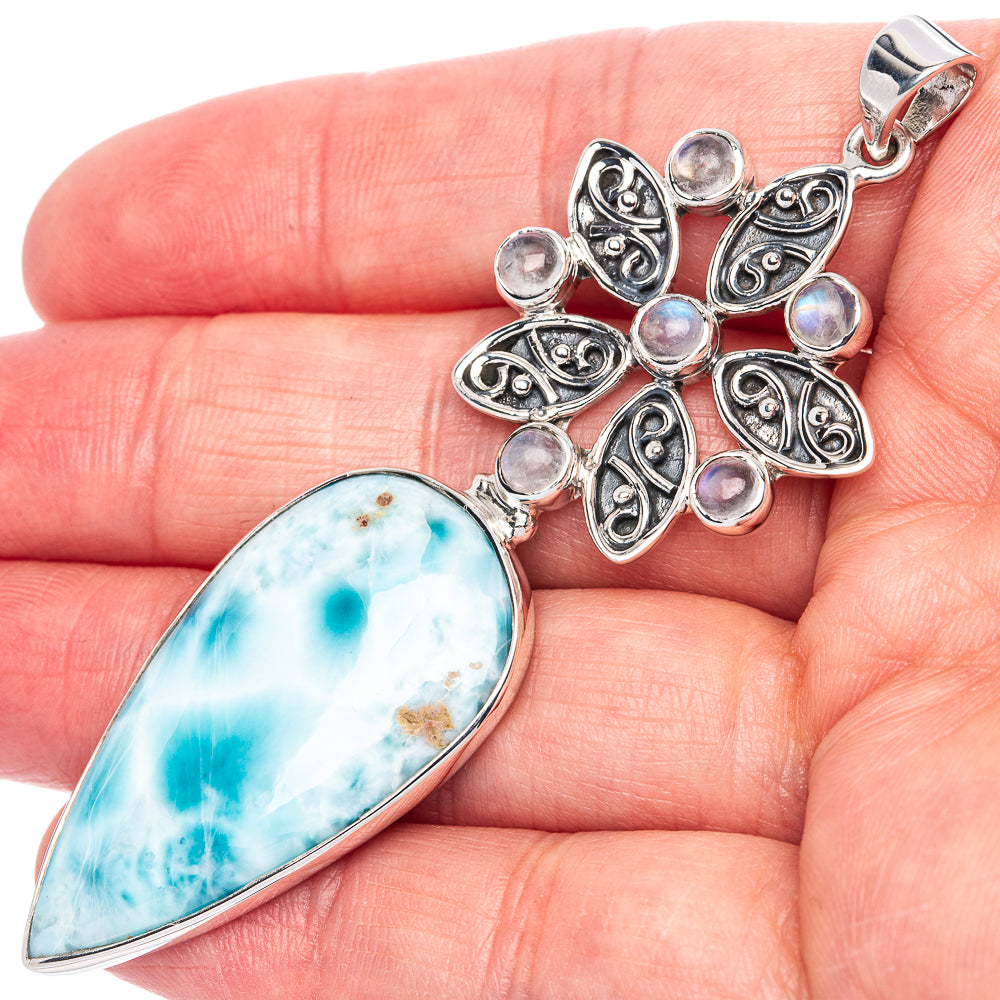 Signature Larimar, Rainbow Moonstone Pendant 3 1/8" (925 Sterling Silver) P41816